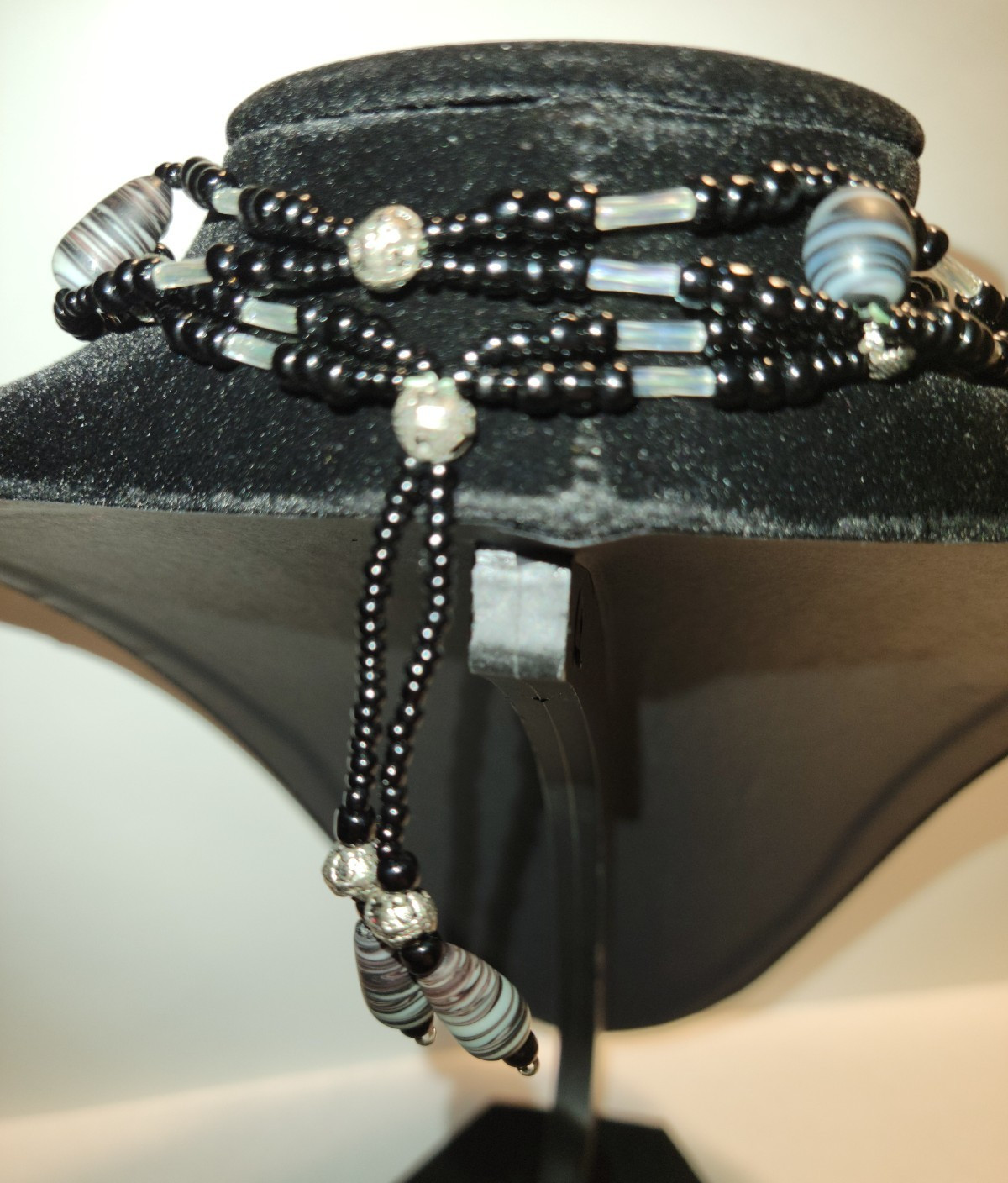 Fashion Multi-Strand Bead Necklace, Black and White, Adjustable Length
