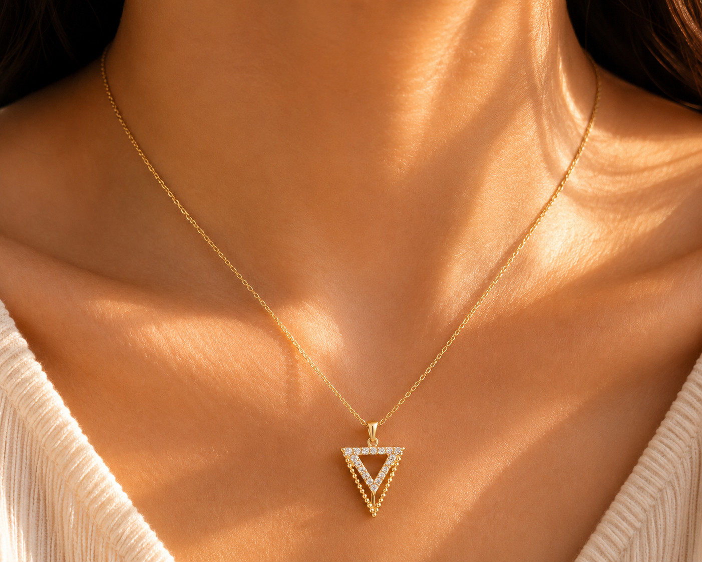 1.00Ct Round Simulated Diamond Geometric Triangle Pendant 14K Yellow Gold Plated