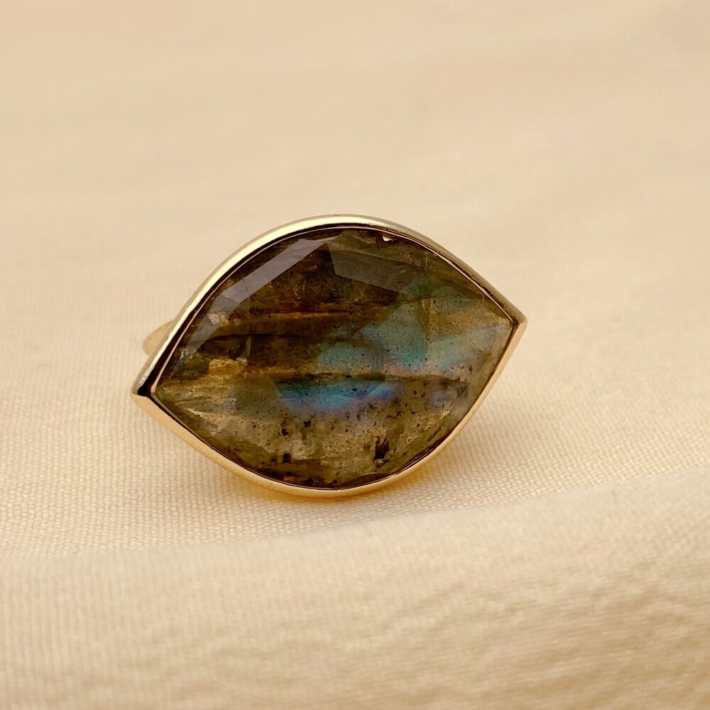7.5″ Marquise Labradorite Finger Ring Adjustable Gold Plated Wedding Jewelry