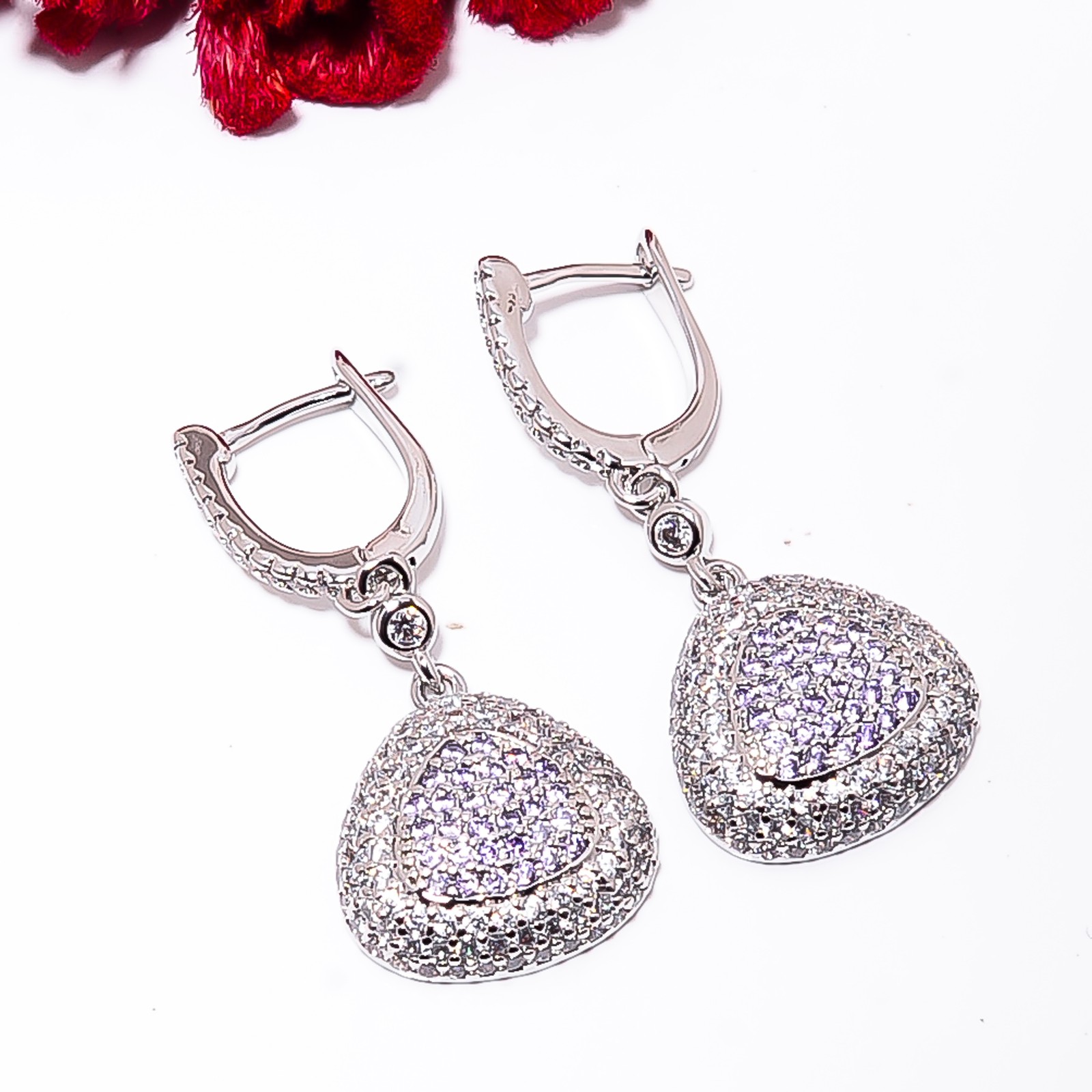 Purple Amethyst & Cz 925 Silver Platinum Plated Earring 1.50″ E155023