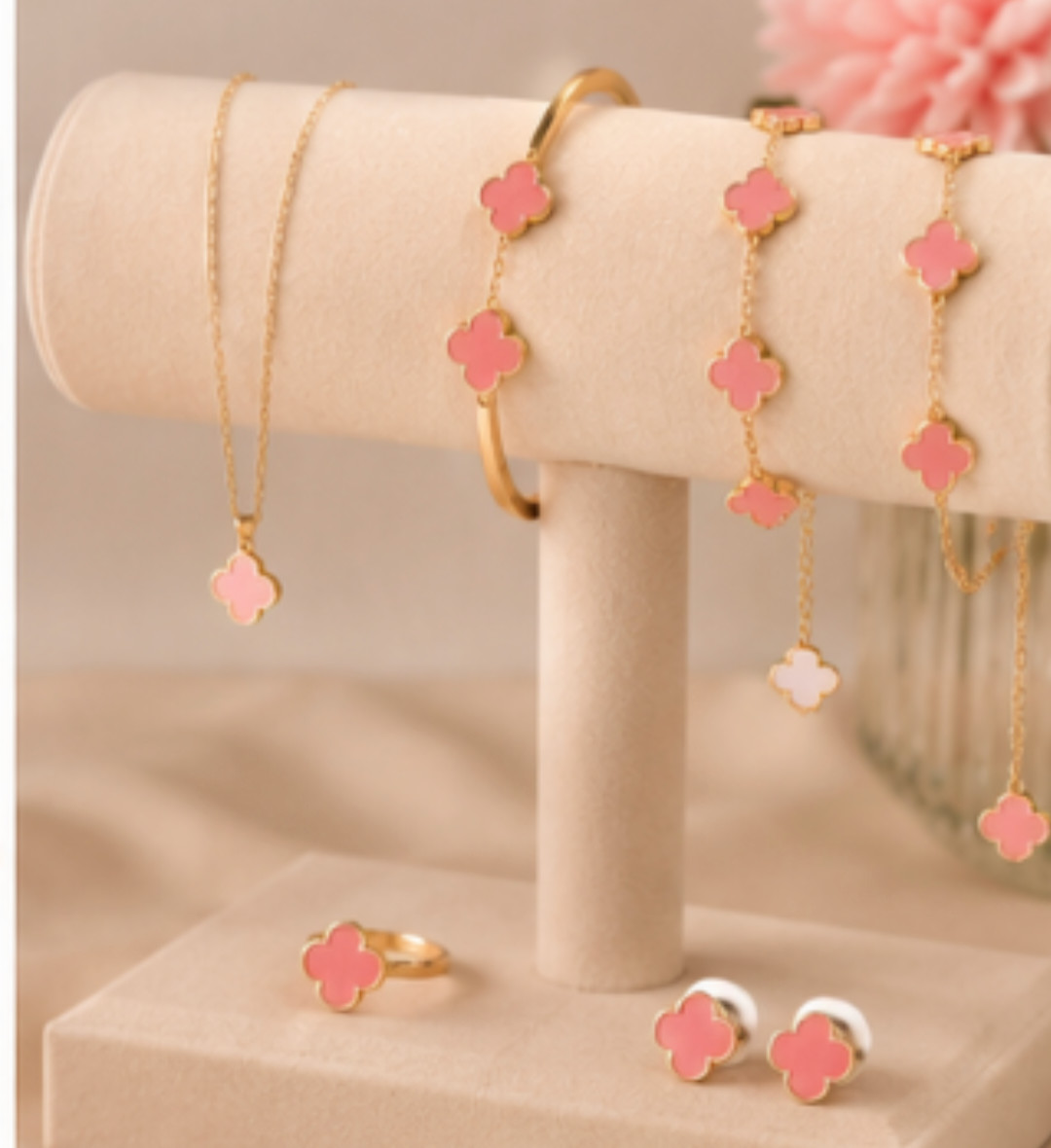 Stainless Steel Gold Clover Jewelry Set 5PCS gift set women