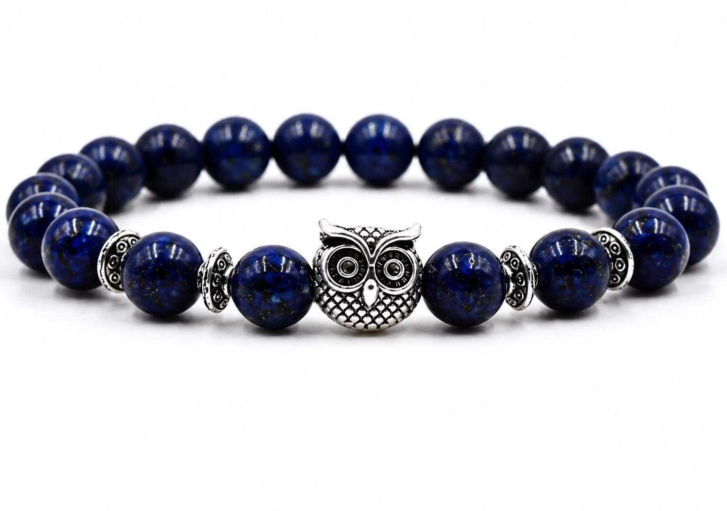 Natural Stone Lion Head Bracelet Men Elastic Beaded Strand Protection King Gift