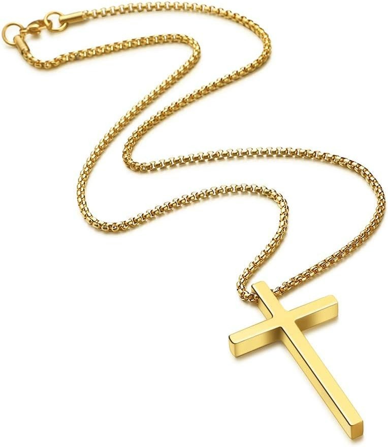 Plain Gold Cross Pendant Necklace – Eco-Friendly Stainless Steel, 20 Inch Length
