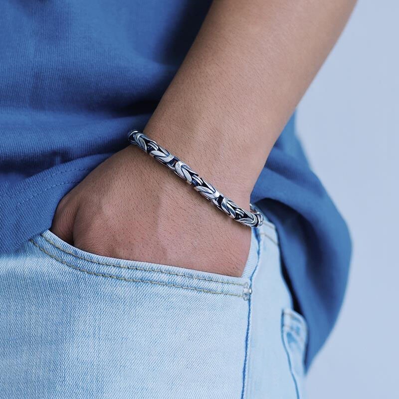 18CM Sterling Silver Bangle Bracelet Chain Popular Vintage Bracelets Mens US