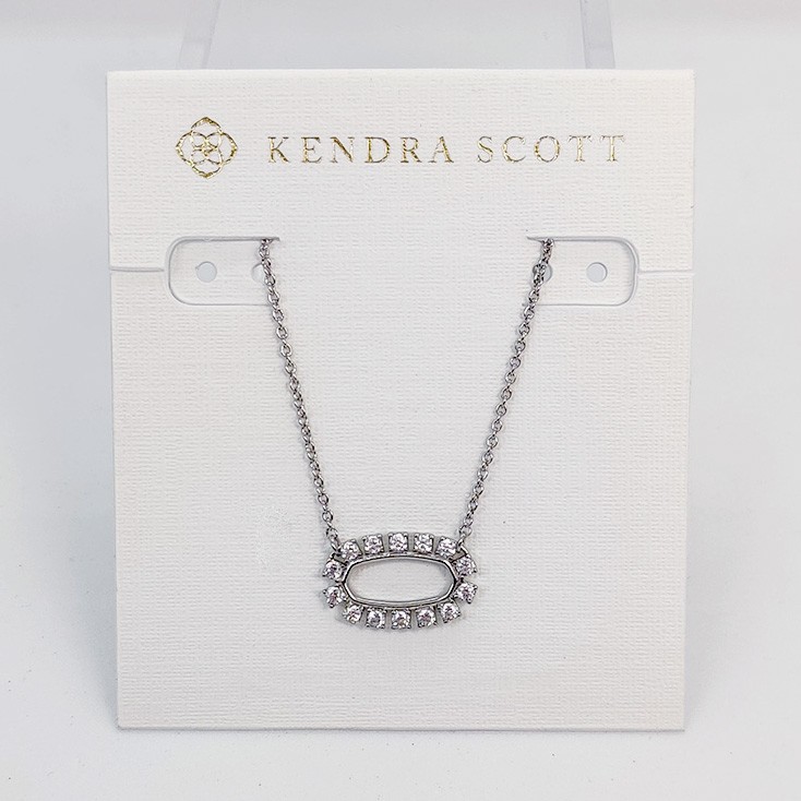 New Kendra Scott Elisa Open Frame Crystal Pendant Necklace In Silver
