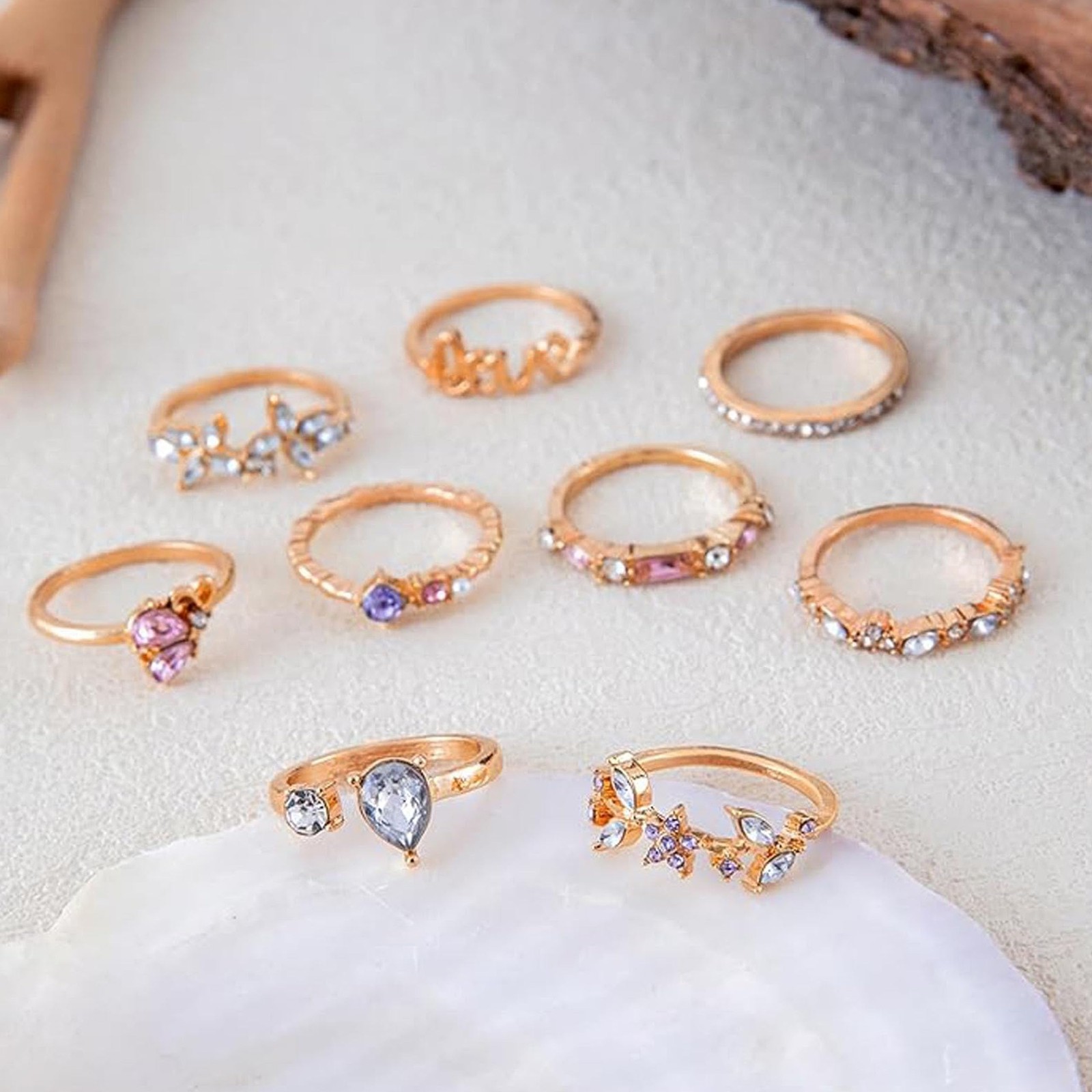 Gold Rings for Women Stackable Adjustable Love Moon Star Ring Set Non Tarnish…