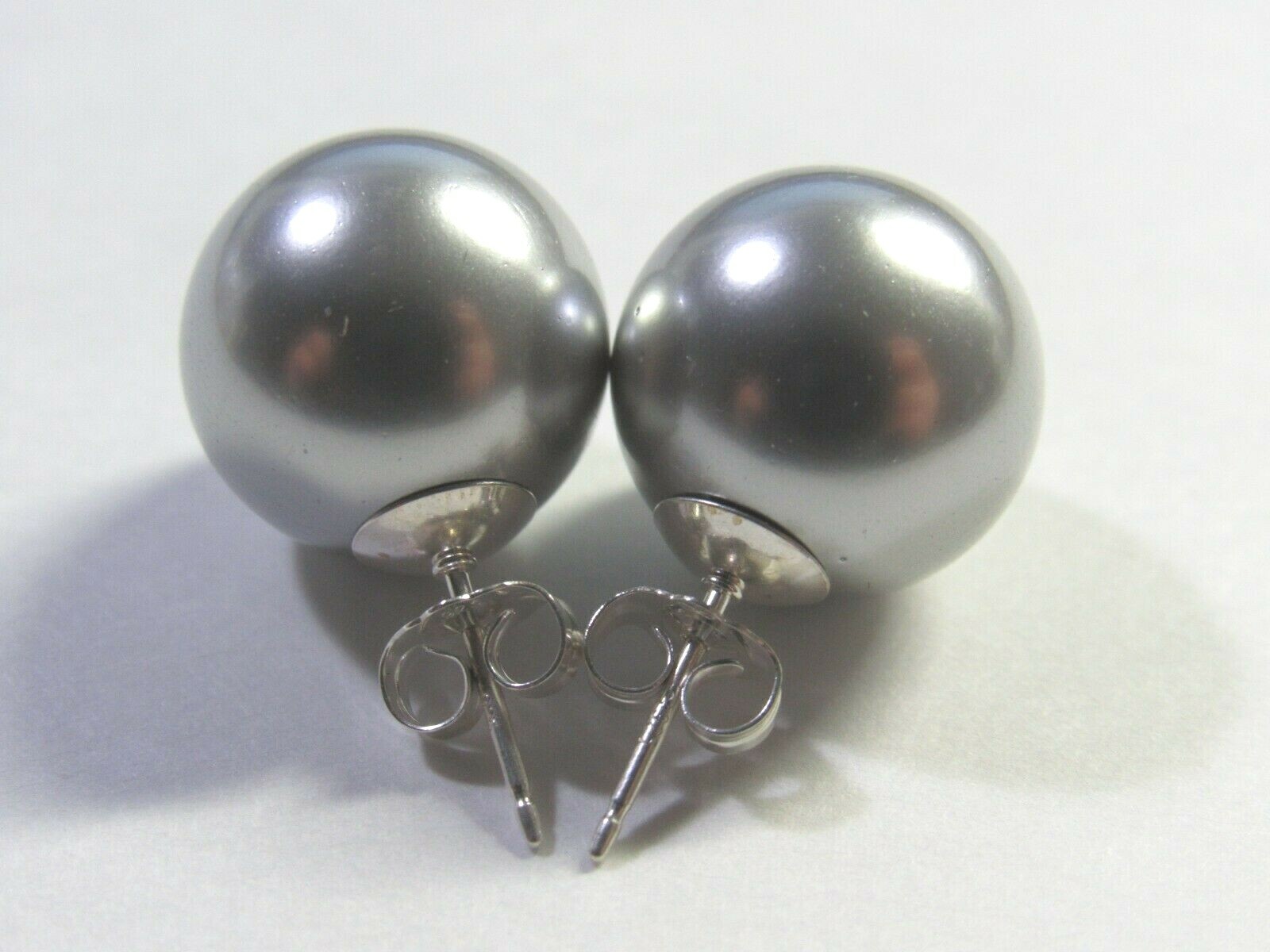 6mm 8mm 10mm 12mm 14mm GRAY GREY Shell Pearl Stud Earrings Sterling Silver Posts