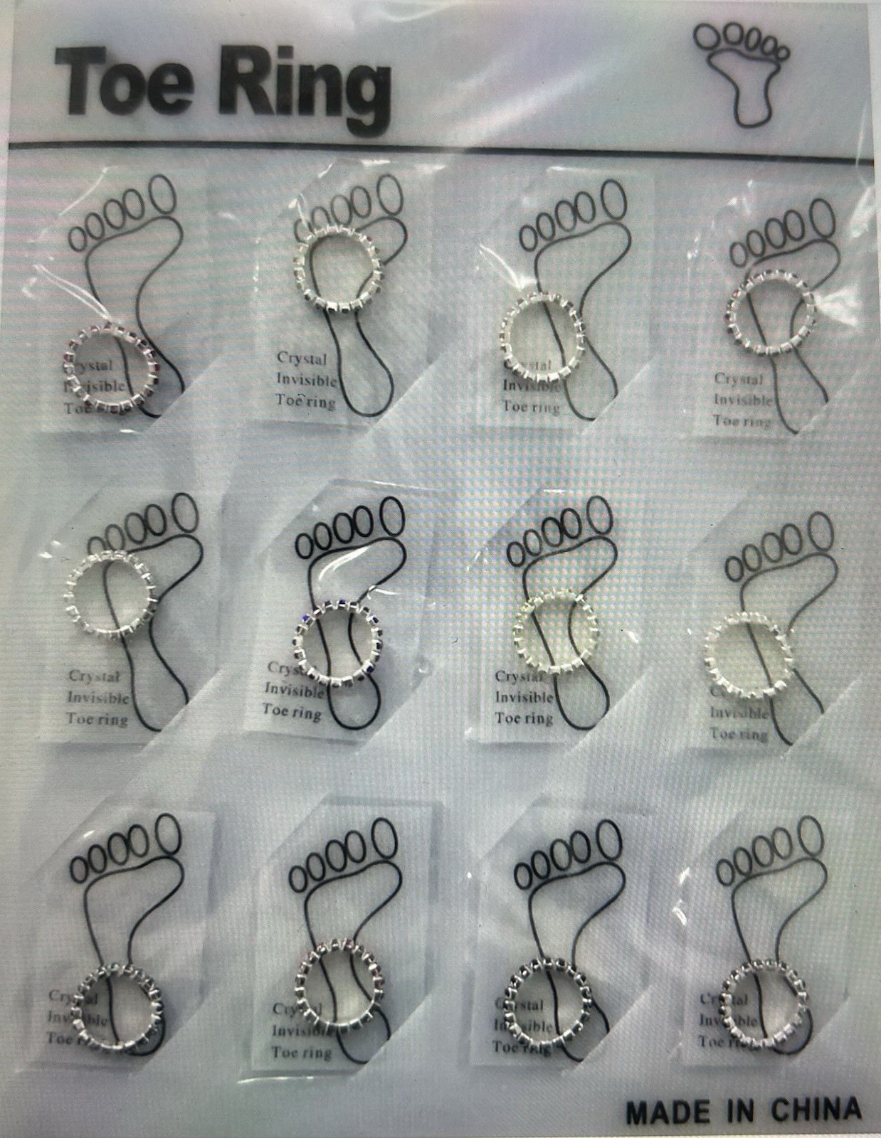 Wholesale Lot 1Row Silver Mixed Colors Rhinestone Elastic Toe Rings