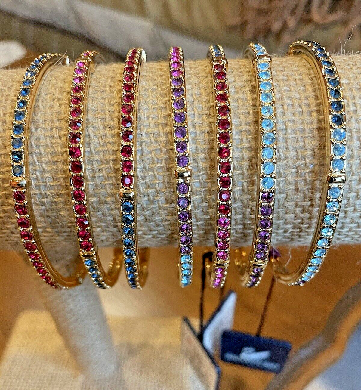 NWT Swan Swarovski Crystal Multi Color Bangles Gold Plated Signed in Pouch.