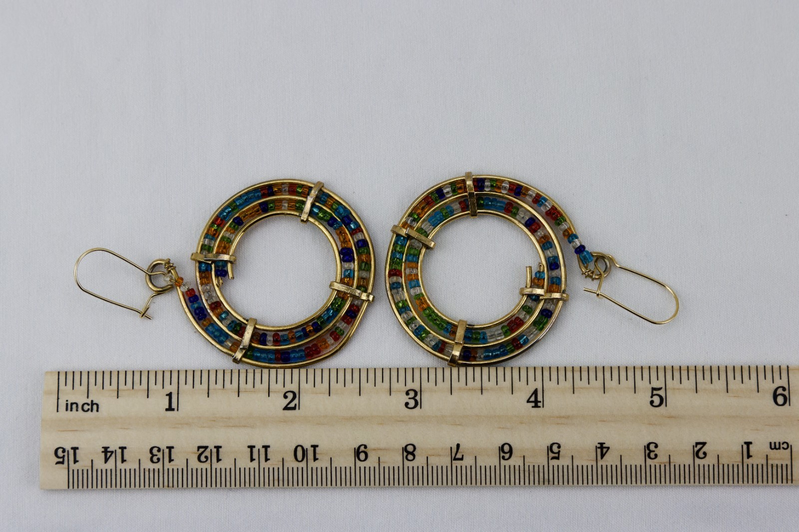Multi-Colored Seed Bead Hoops, Gold Tone, Confetti/BOHO, 11gr