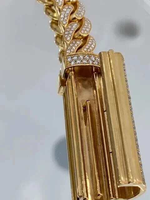 5 CT Round Cut Simulated Diamond Pave Cuban Link Bracelet 14k Yellow Gold Plated