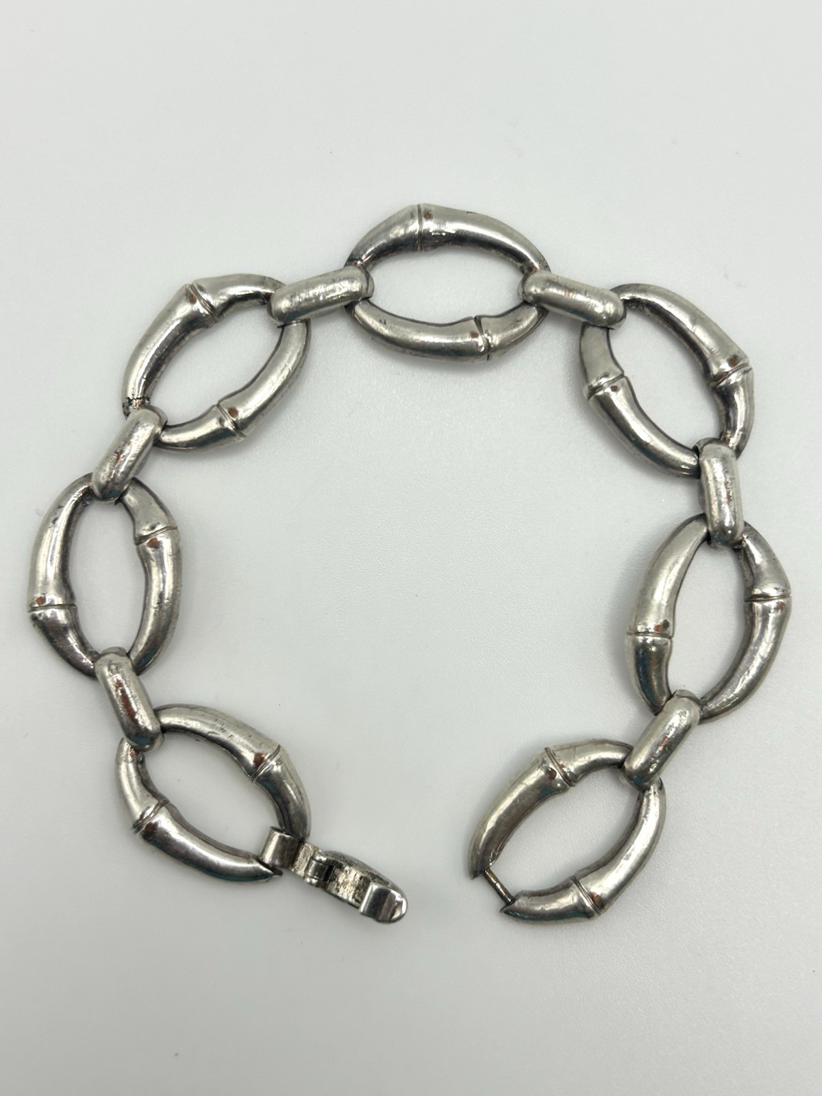 Monet Silver-tone Bamboo Oval Link Bracelet 7.5”