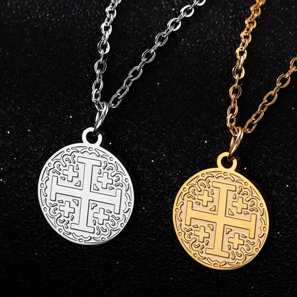 Gold Christianity Jerusalem Cross Pendant Necklace Stainless Steel Chain US