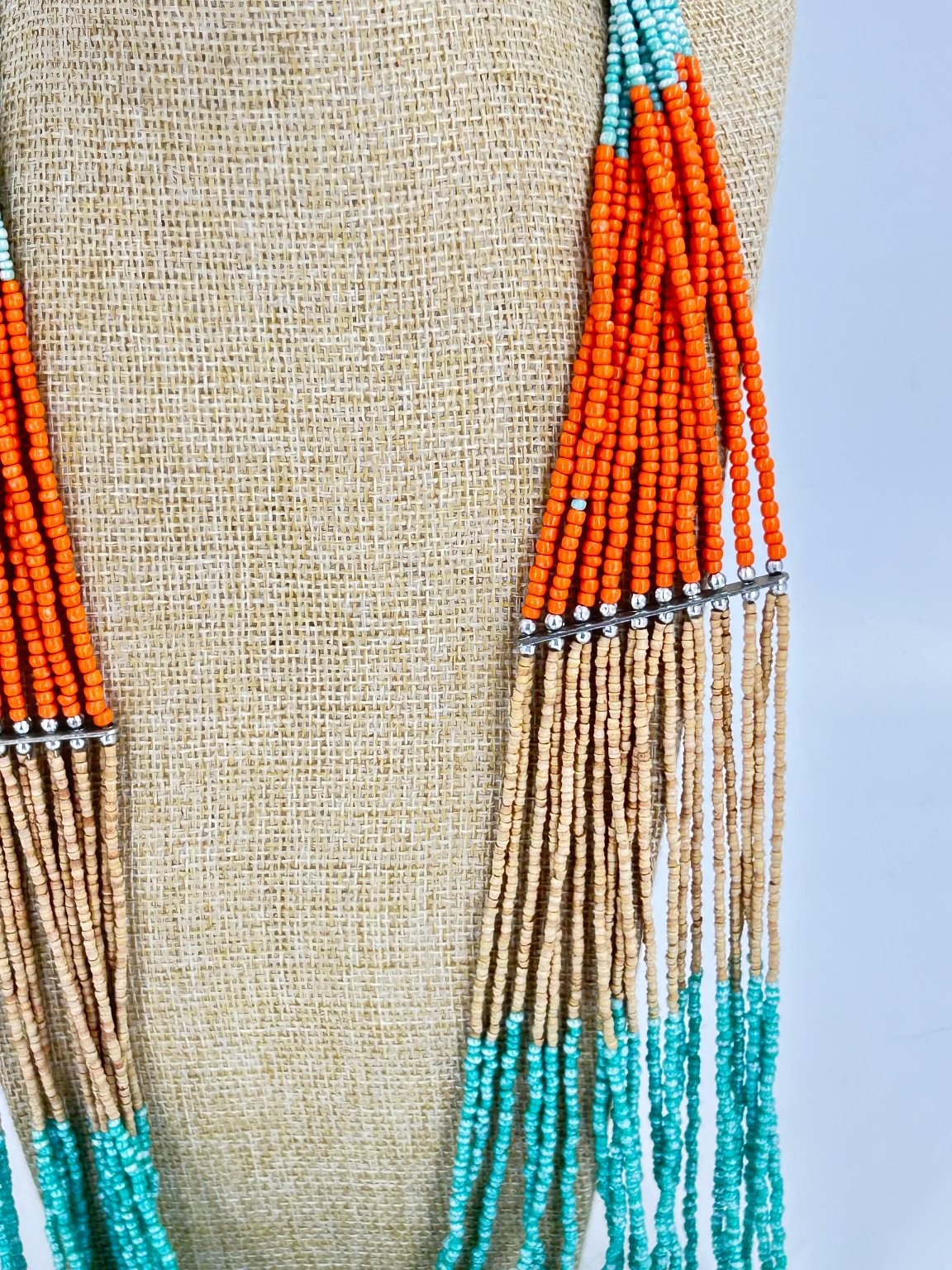 Multi-Strand Beaded Necklace 27 Inch Turquoise Orange Brown Colorful BOHO Hippie