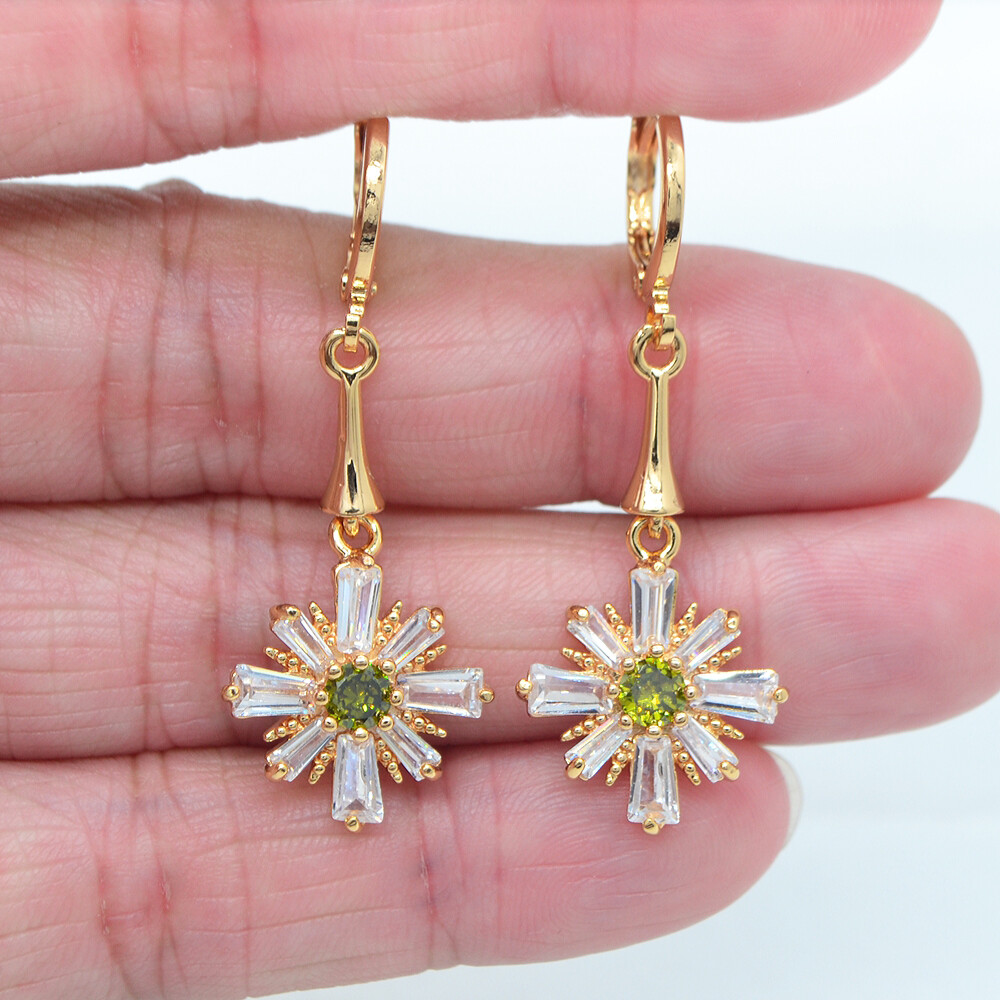 18K Yellow Gold Filled Women Fashion Green Topaz Flower Dangle Earrings Jewelry