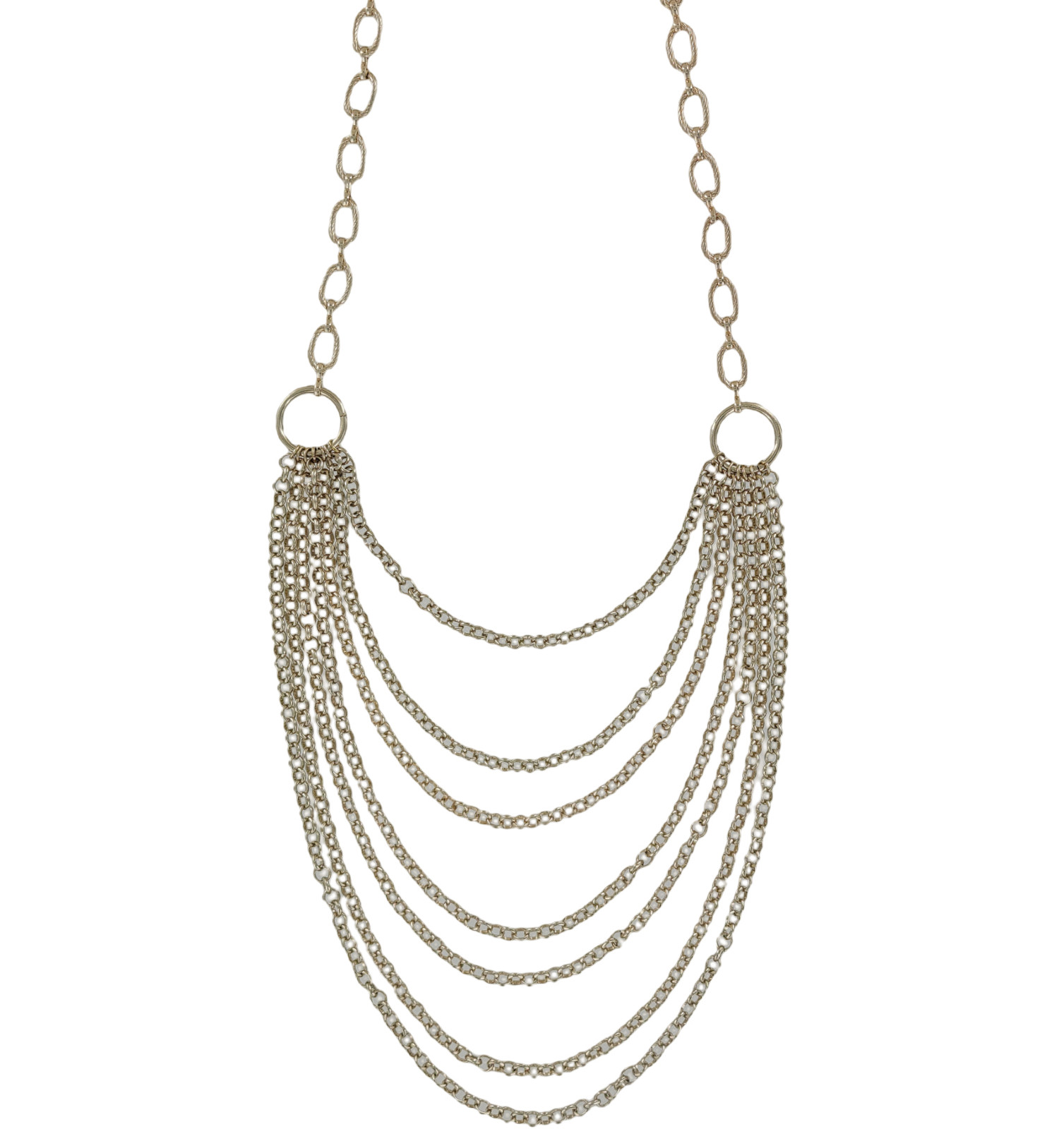 Multi Strand Layered Chain Link Bib Necklace Gold Tone Womens Jewelry 20-24″
