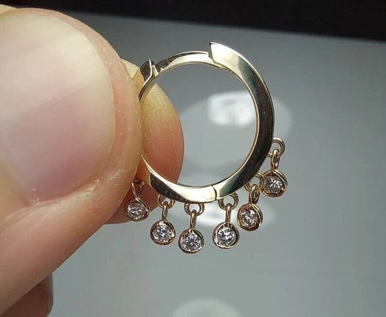 2 Ct Round Cut Simulated Diamond Hoop Dangling Earrings 14K Yellow Gold Plated