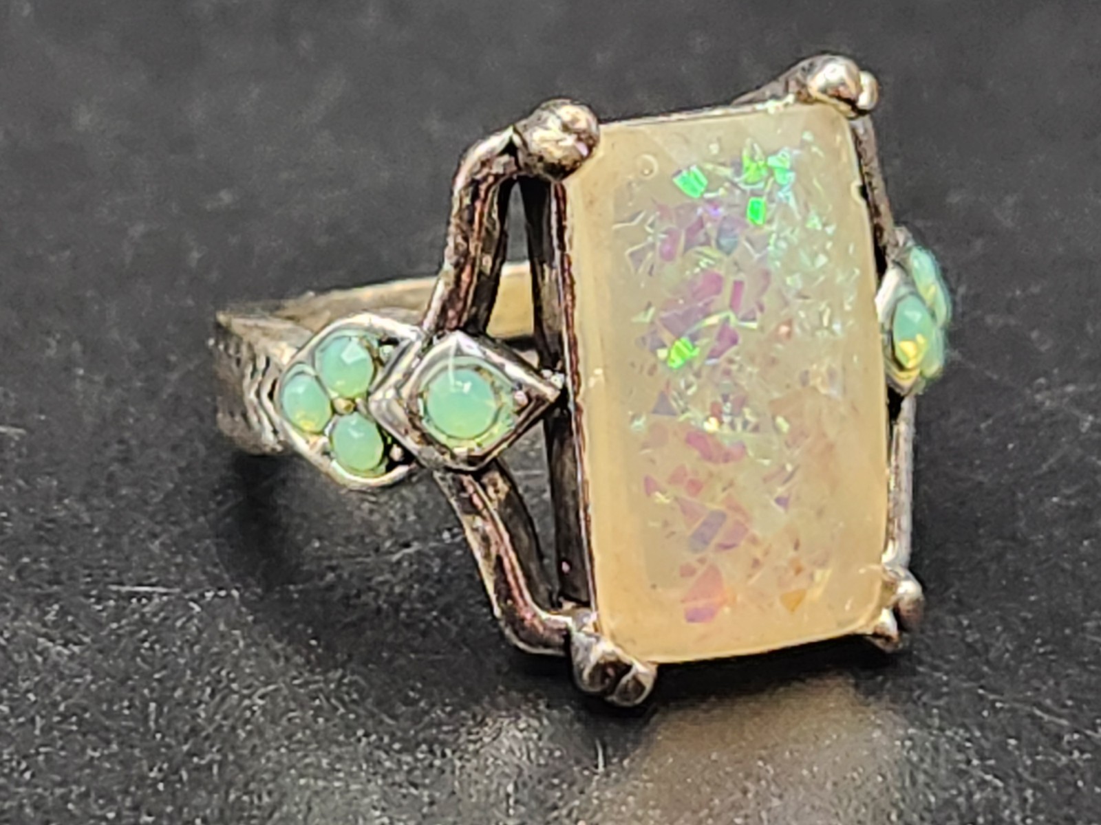#0306 – 925 Sterling Silver Rectangle Opal Ring Size 5 Fire Opal Statement Ring