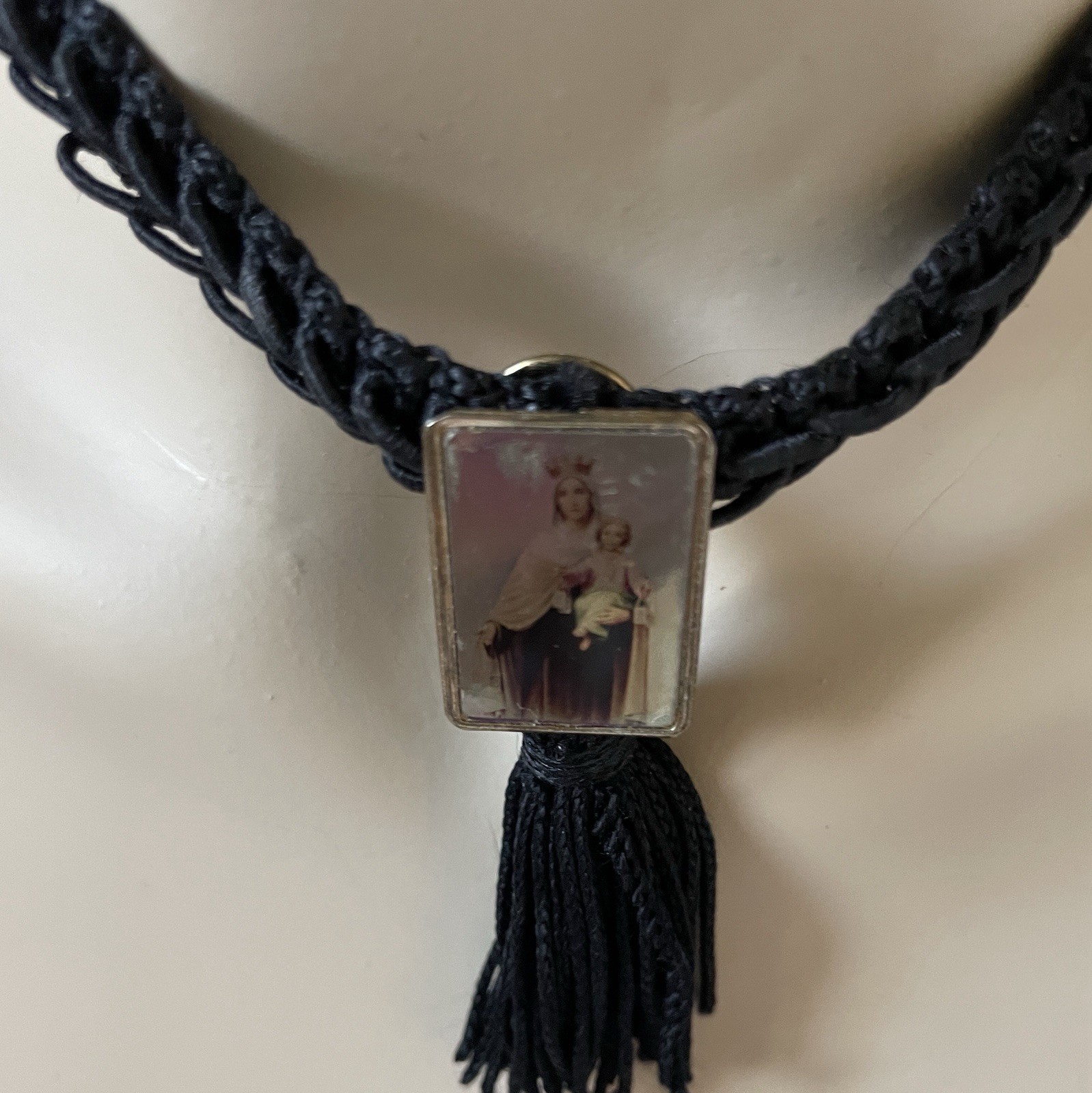 Wearable Art Woven Religious Pendant Tassel Choker Necklace