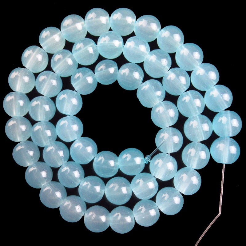 1Strand 8mm Sky Blue Jade Round Ball Loose Bead 15.5″ CJ820