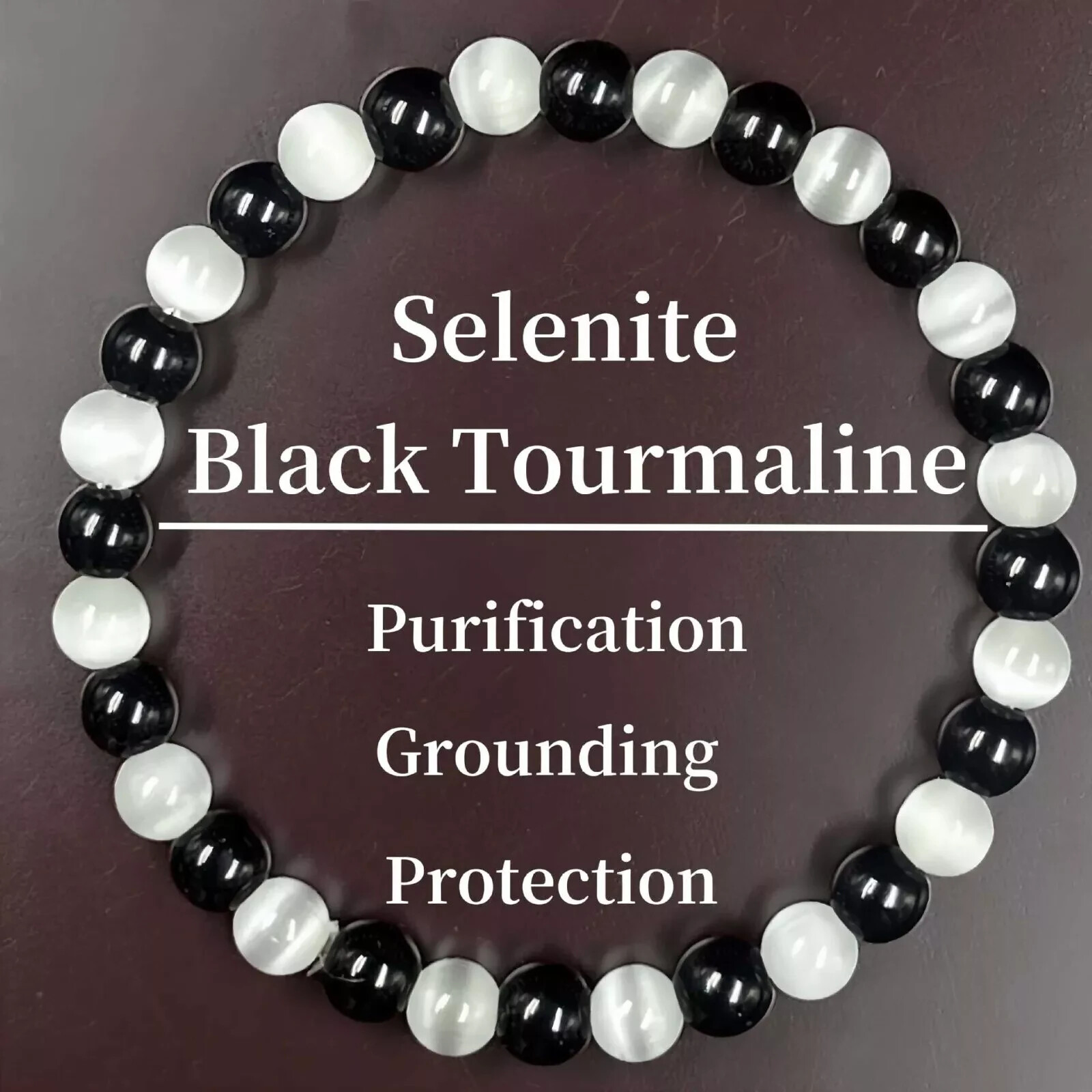 Empath Protection Bracelet 6mm Black Tourmaline Selenite Stone Healing Bracelet