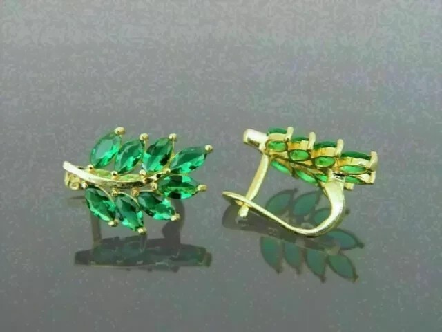 Marquise Simulated Green Emerald Women’s Hoop Earrings In 14K Yellow Gold Plated