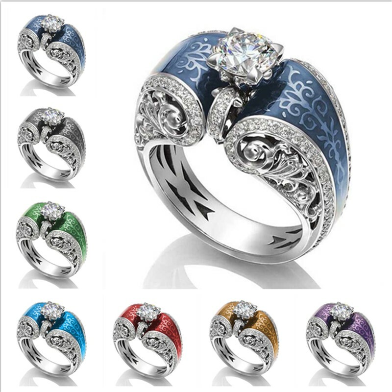 Women 925 Silver Filled Ring Jewelry Wedding Party Ring Cubic Zircon Sz 6-10