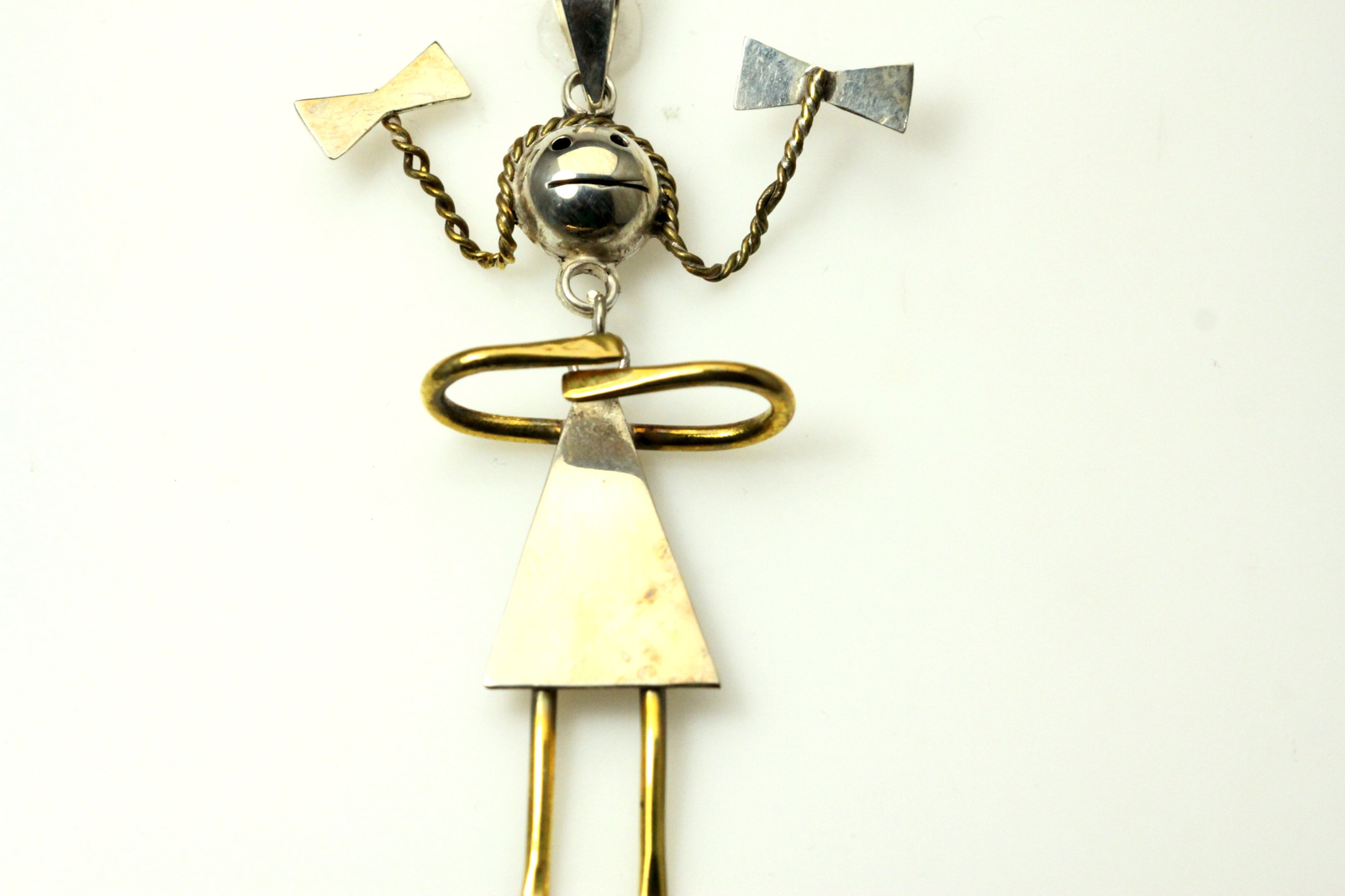Vintage 925 Sterling Silver & Brass Large Girl Pendant 10.2 Grams (PEN5634)