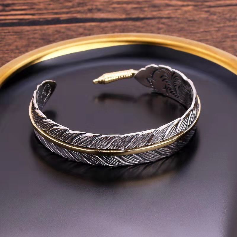 Retro Men’s Silver Feather Adjustable Bangle Cuff Bracelet Fashion Jewelry Gift