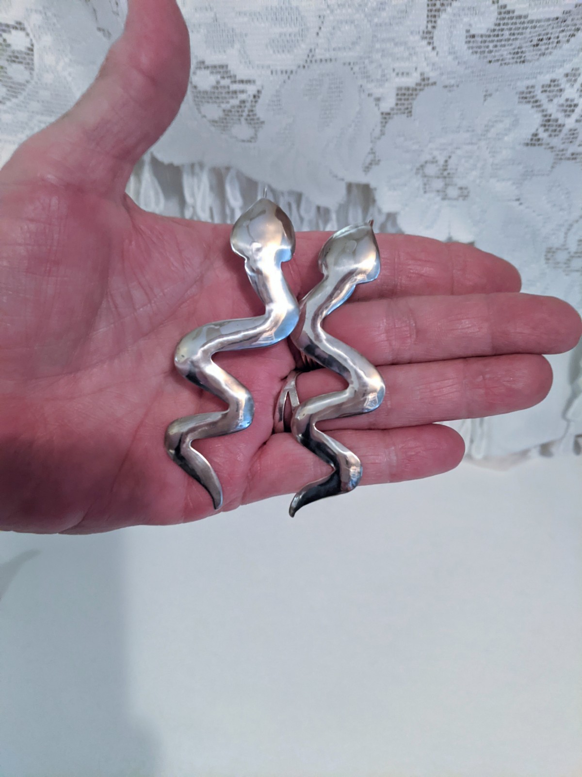 Edgy Crawling Snake Serpent Sterling Silver Long Hook Drop Earrings 3 1/4 Inch