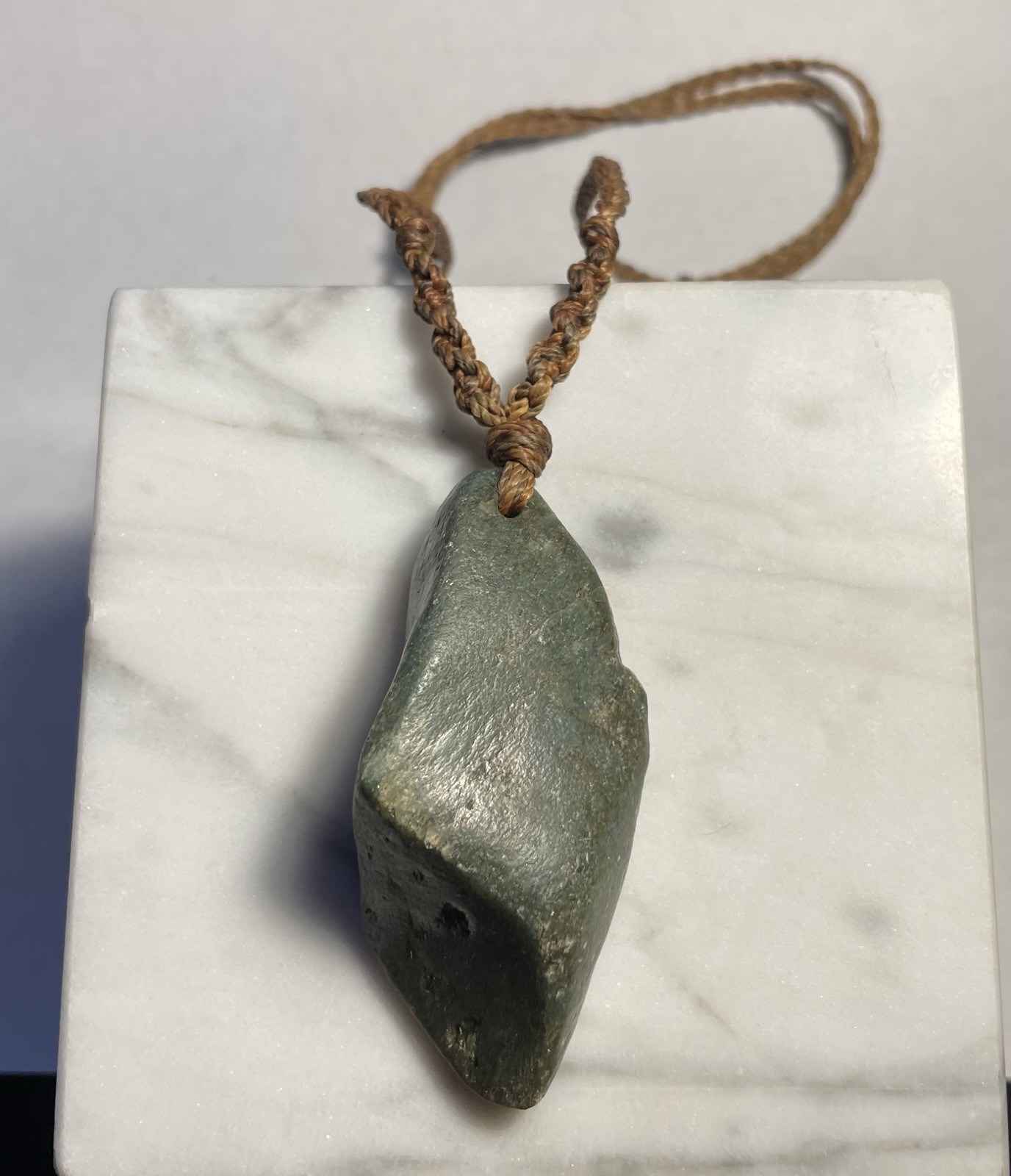 Myan Heavy Jade Stone Pendant Necklace – Adjustable Braided Rope Cord
