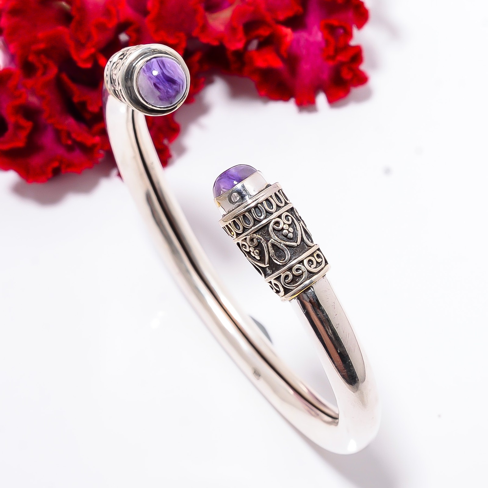 Purple Charoite – Siberia 925 Sterling Silver Bali Cuff|C1000394153