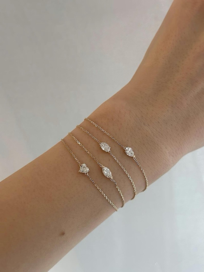 1.0 Ct Lab Grown Diamond Solitaire Gold Plated Bracelet For Her Anniversary Gift