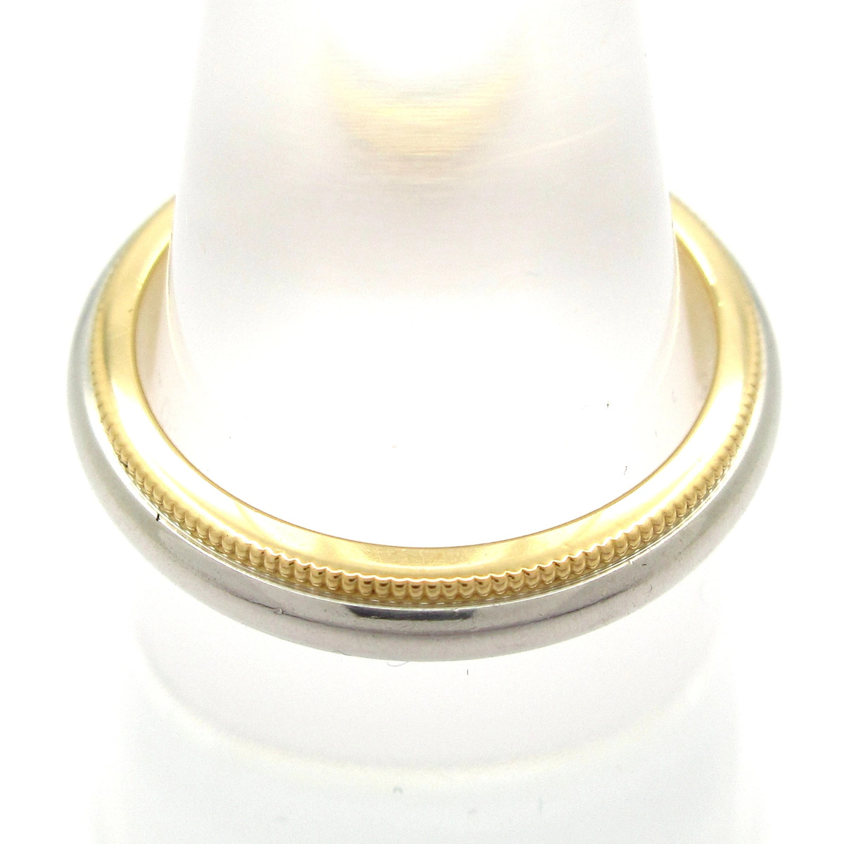 TIFFANY&Co. Milgrain Band Ring 18K Yellow Gold Pt950 Ring #5 3/8
