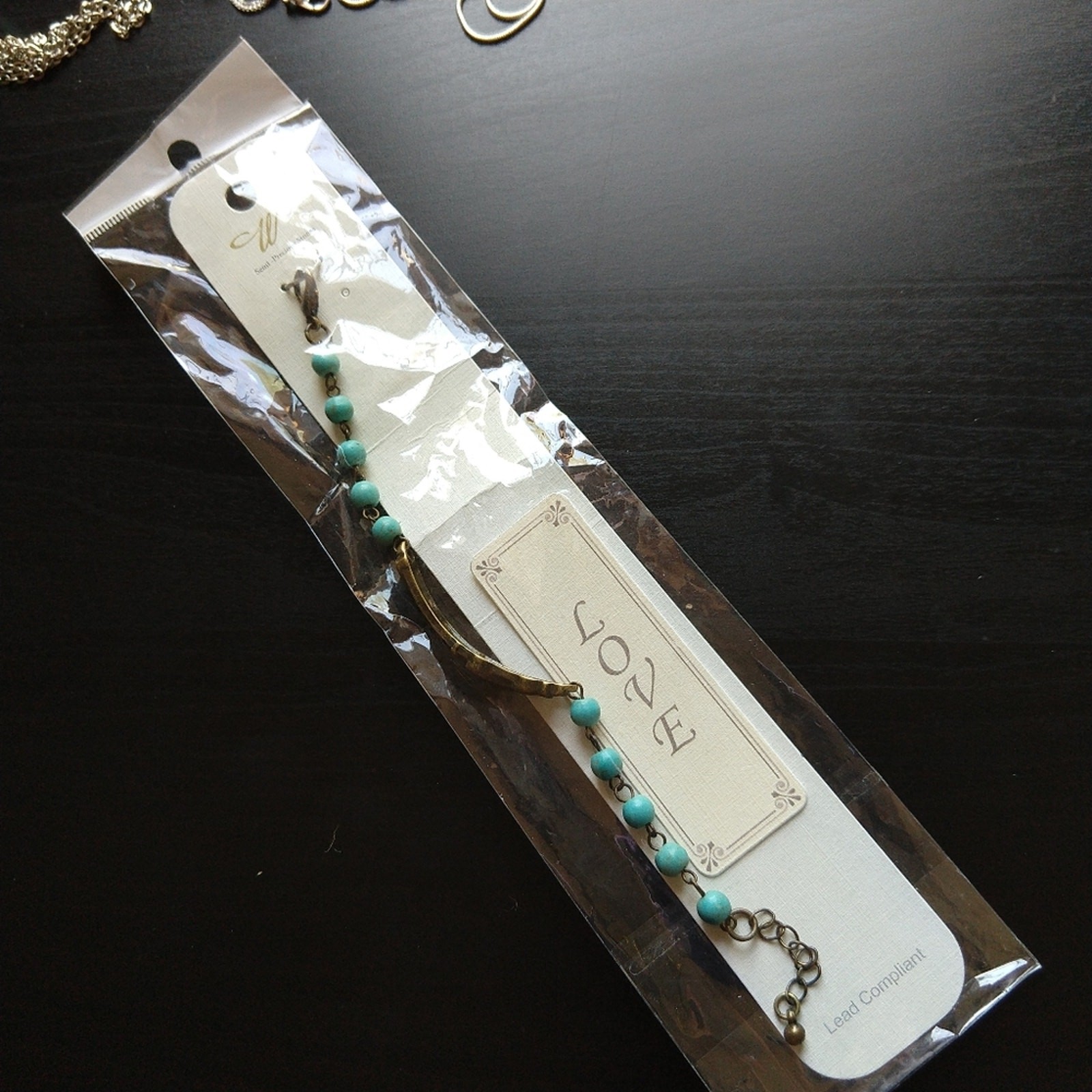 3 Turquoise LOVE Bracelets 6.5″ – 7.5″ semi-precious stones brass new old stock