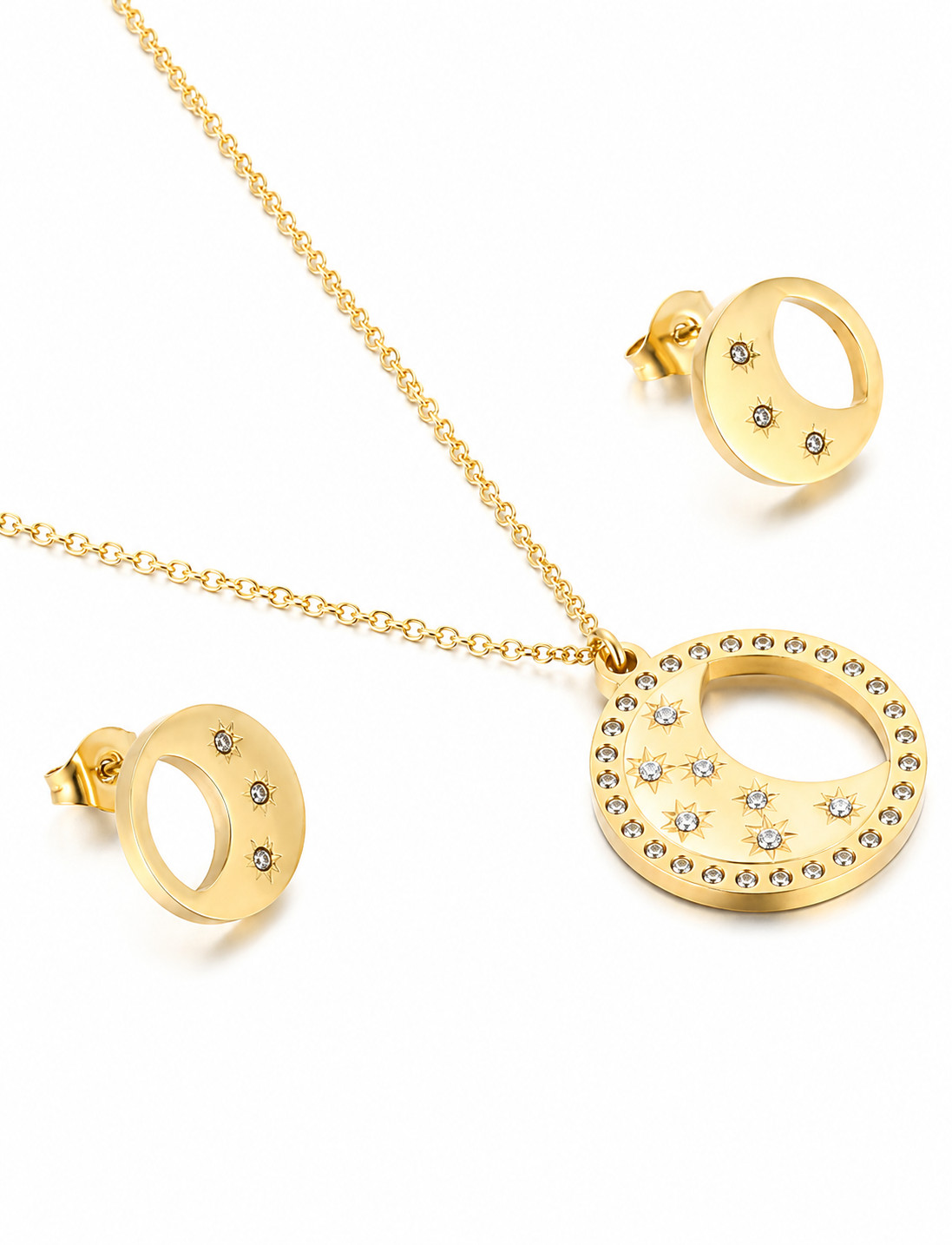 Celestial Moon Star Jewelry Set Necklace Earrings Stainless Steel Gift