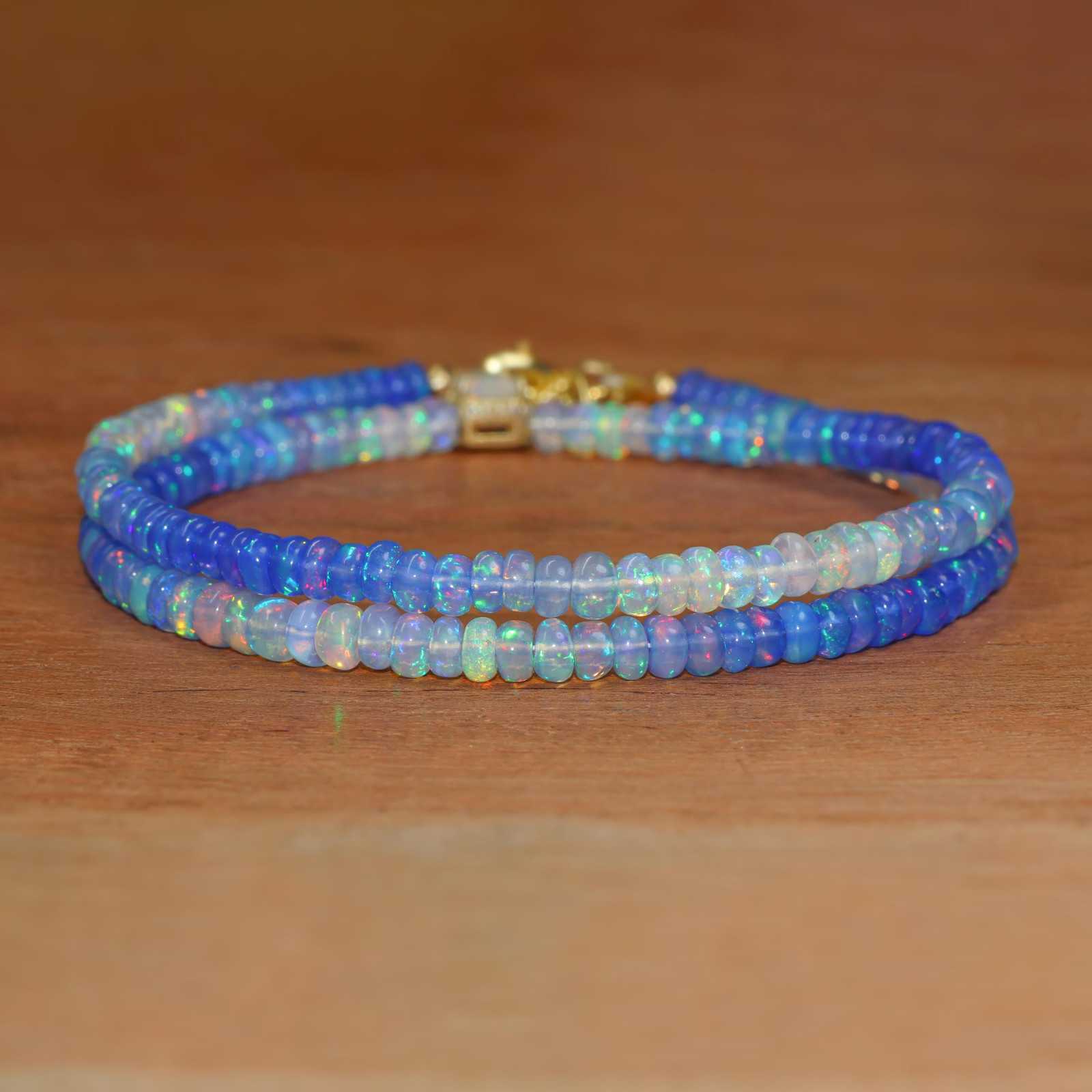 Blue Shaded Opal Smooth Bead Charm Necklace, Genuine Octagon Opal Charm Necklace