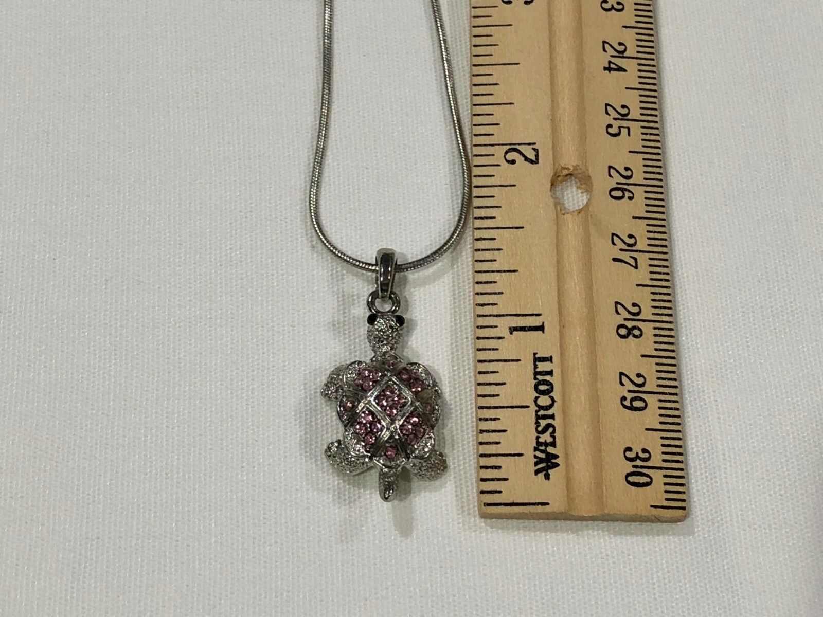 Beautiful Silver Tone Pink RHINESTONE 3D Turtle Pendant NECKLACE Cute Gift