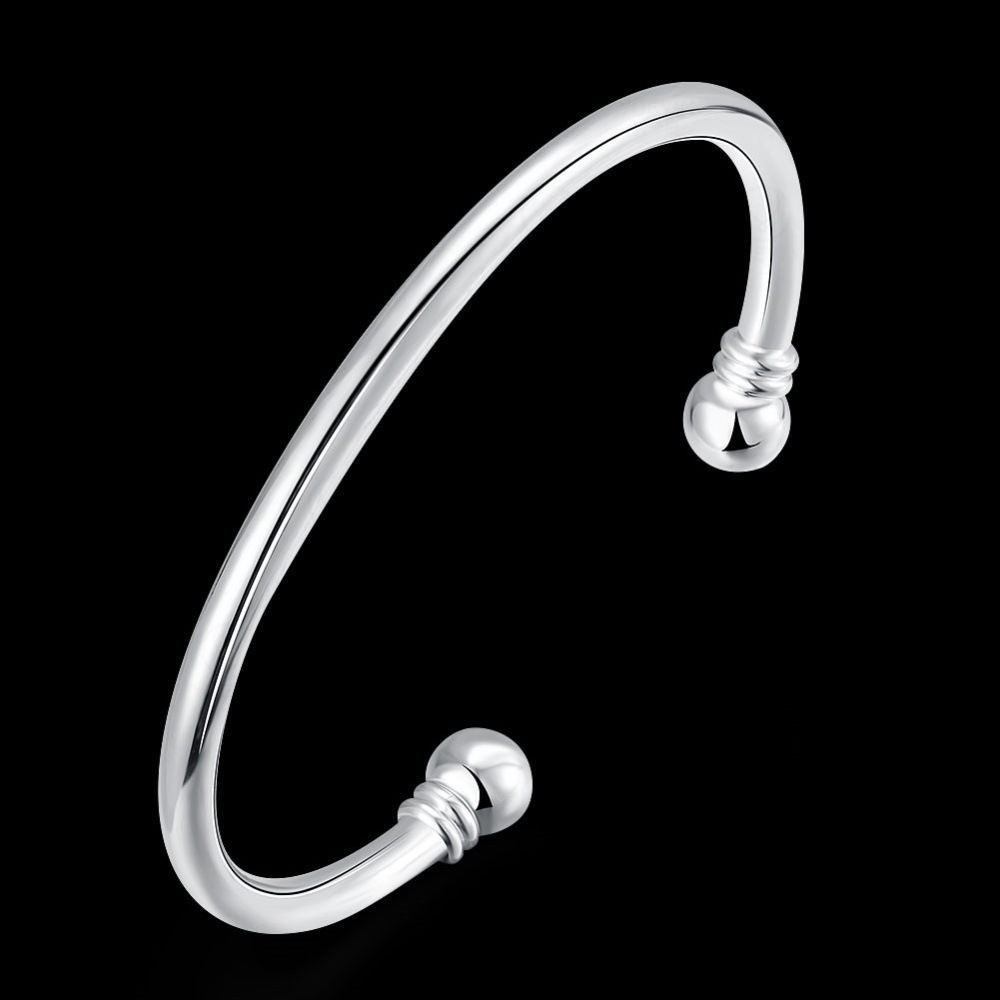 Womens 925 Sterling Silver Love Cuff Ball End Open Bangle Bracelet #BL135