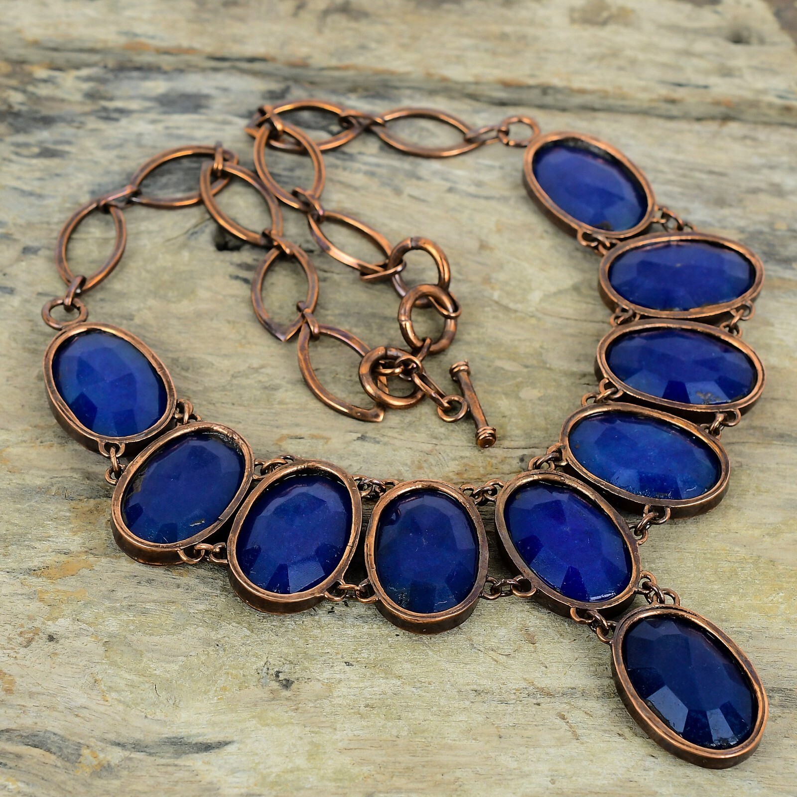 Blue Saphire Copper Gift For Bestie Electroformed Adjustable Necklace 18.0″