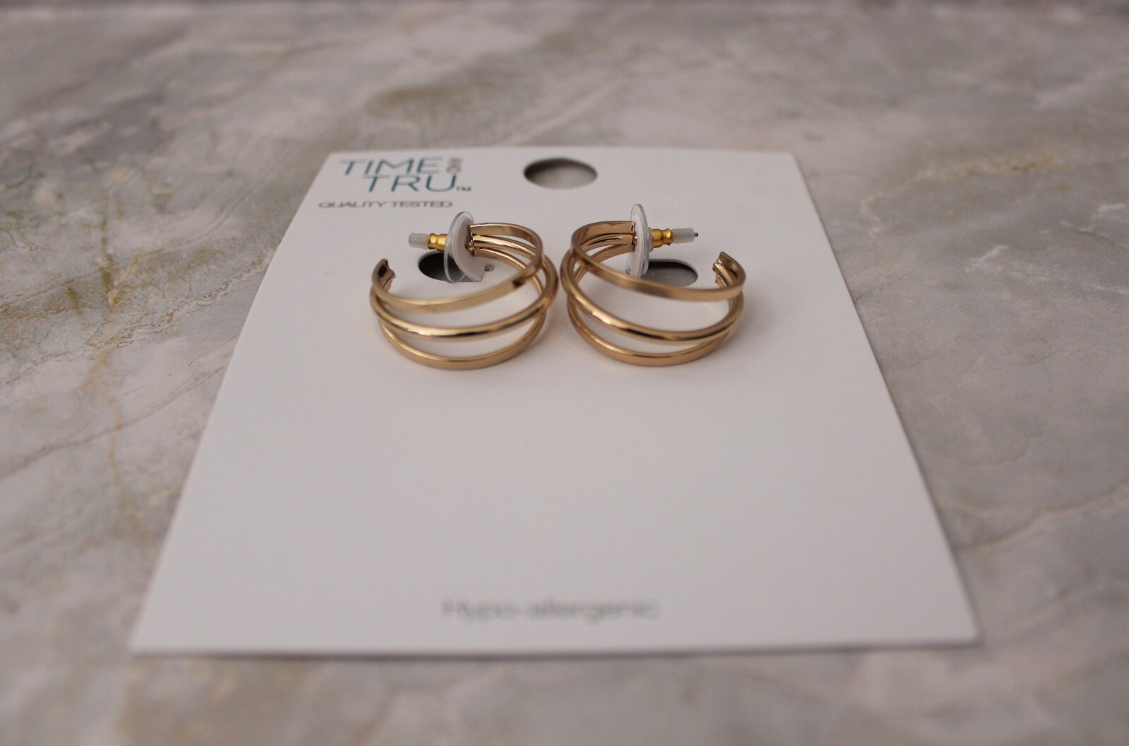 Time and Tru Womens Triple Layer Gold Hoops Polished Gold NWT