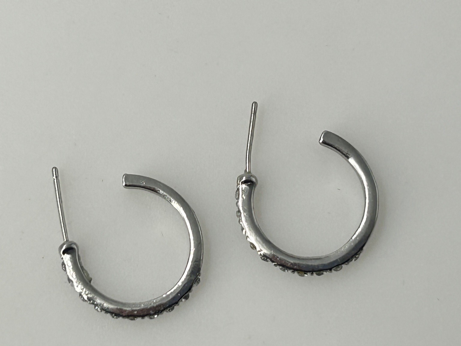 Silver Tone Rhinestone Pave Small Open Hoop Stud Earrings