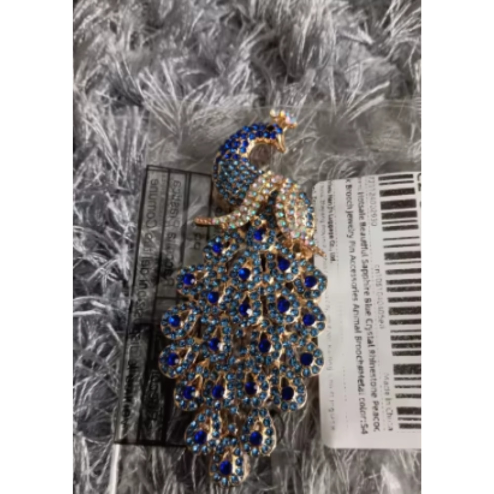 Vintage Style Peacock Bird Blue Rhinestone Crystal Cyan Bird Brooch Pin Pendant