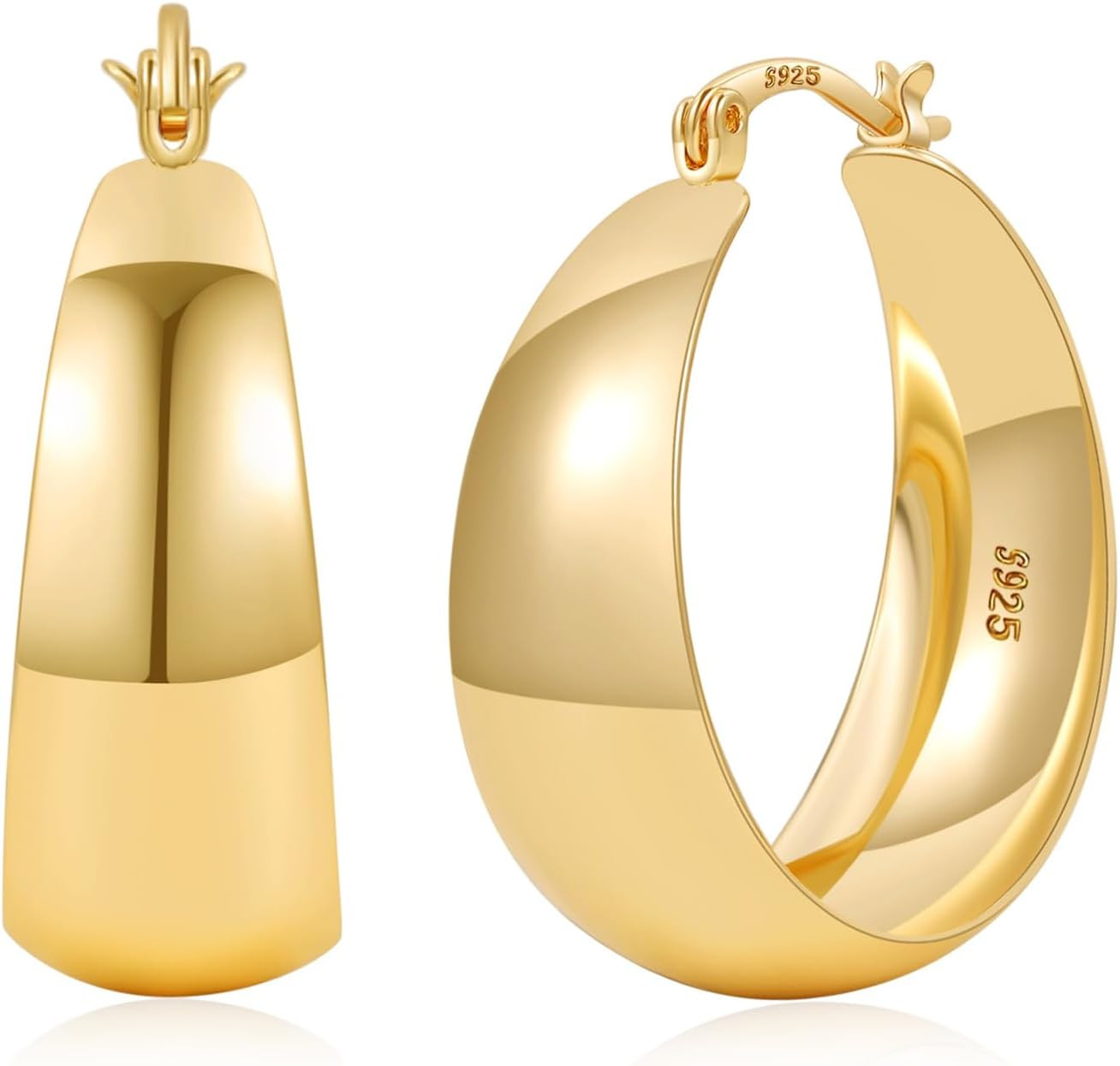 Gold Hoop Earrings for Women Sterling Silver Post Hoops Earrings for Women Wide