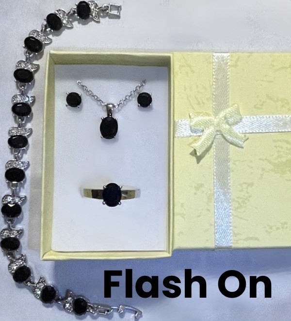 DEAL! Beautiful Black Onyx Necklace, Earrings, Bracelet, & Ring Size 11 Set