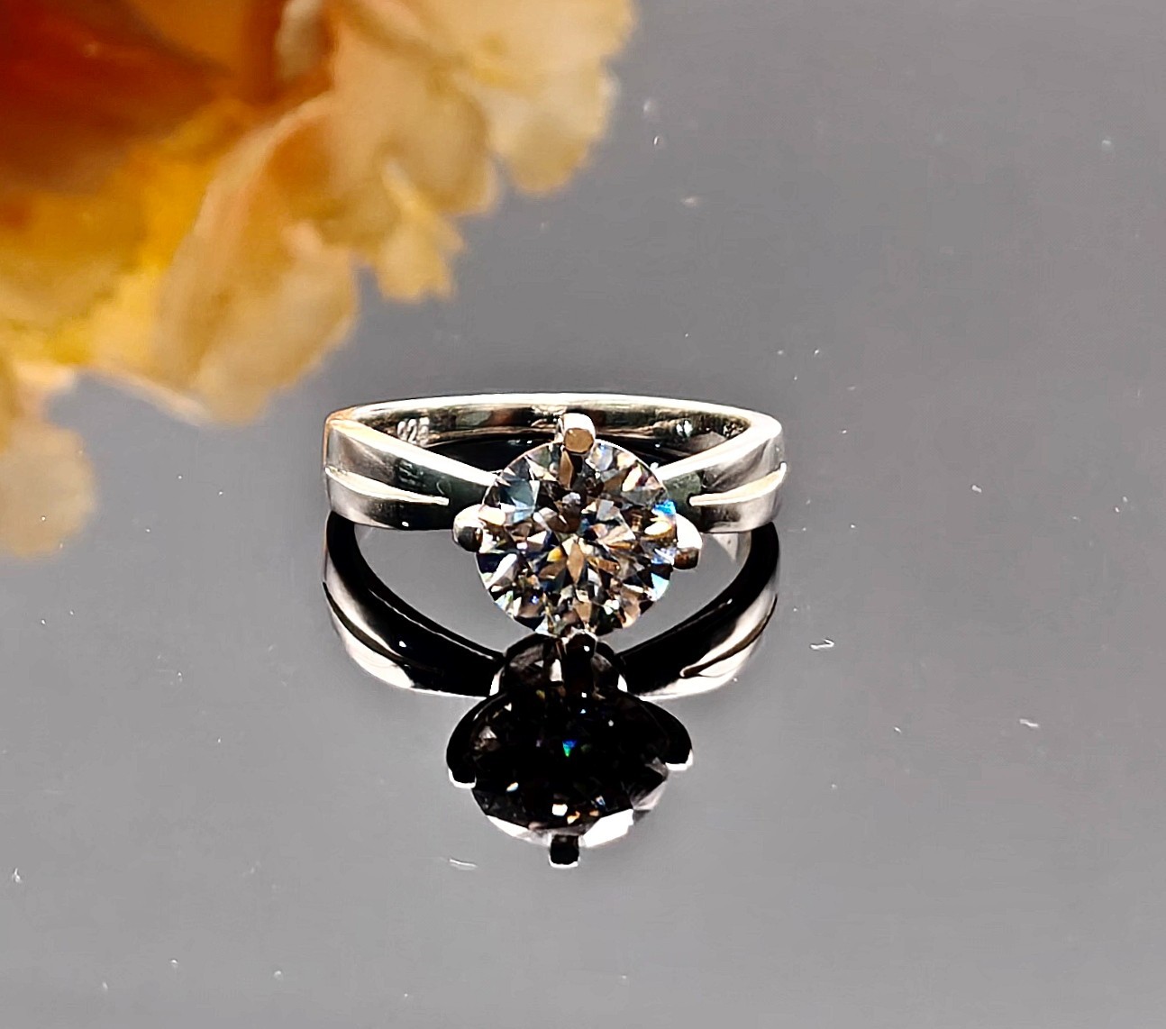 2.20 ct certified treated white diamond ring in 925 silver