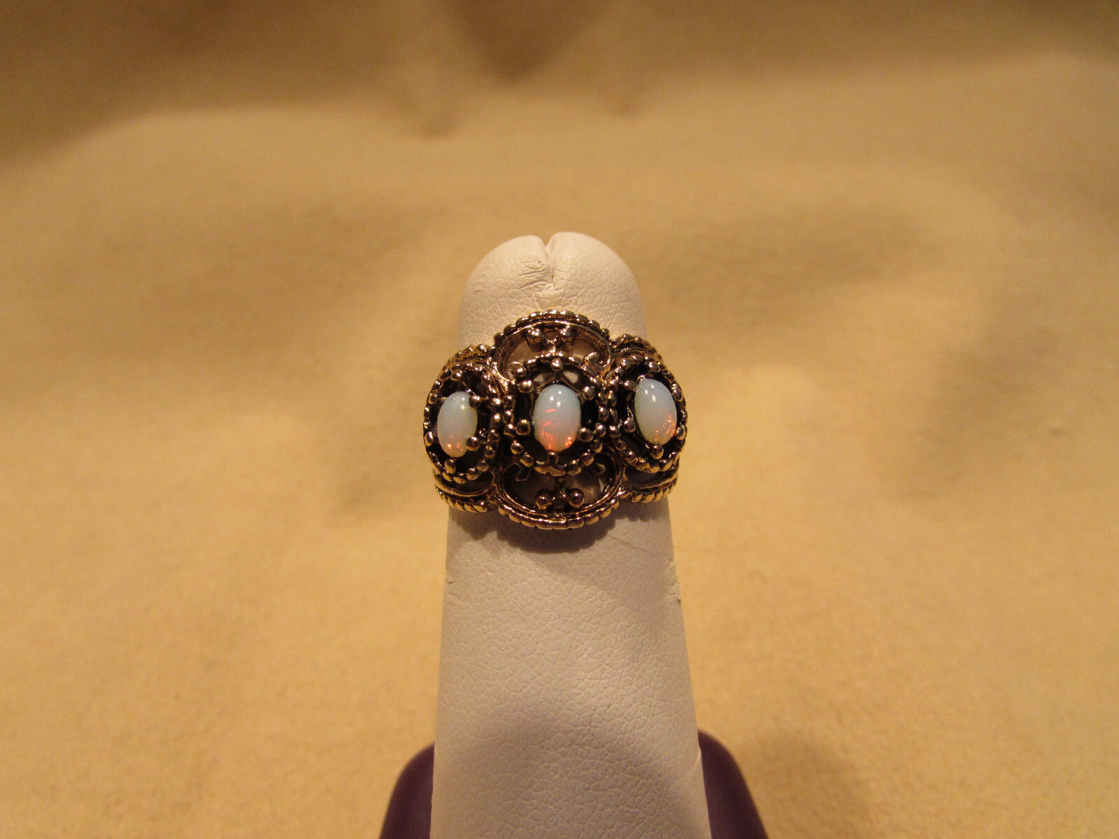Yellow Electroplated Synthetic Opal Lady Fashion Ring