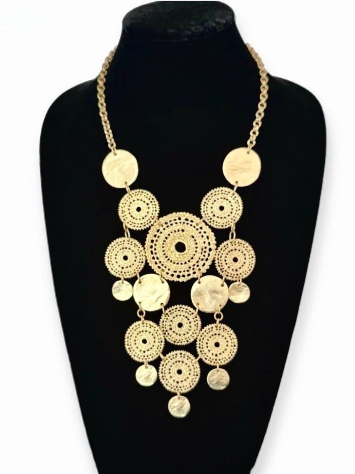 CHICO’s Brilliant Gold Medallion Disc Statement Bib Necklace | LIGHTWEIGHT | NWT