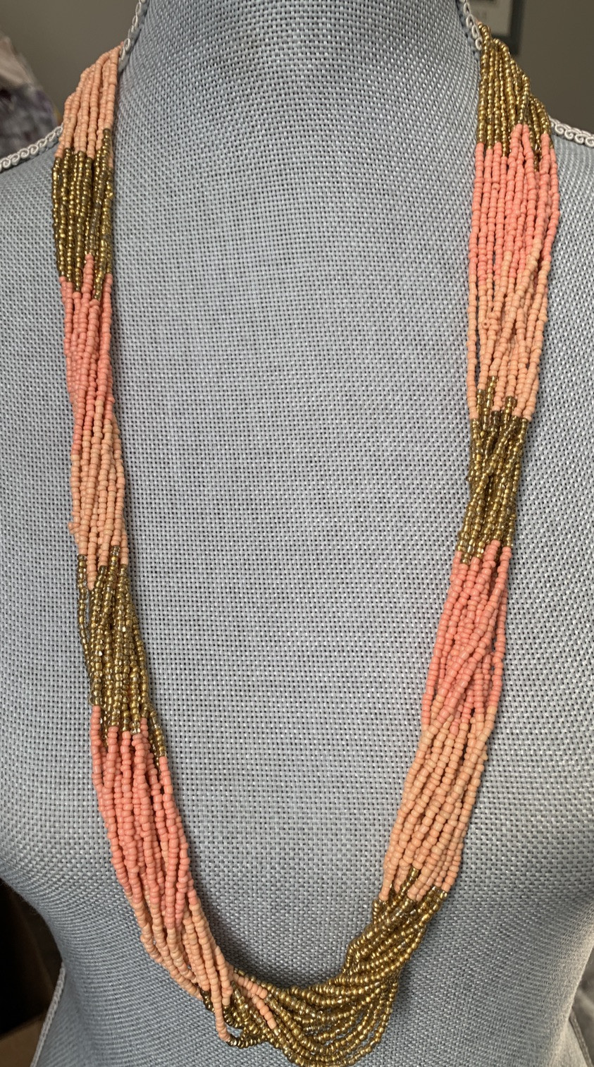 New Seed Bead Necklace by Anthropologie salmon pink gold NWT $38. Multi Strand