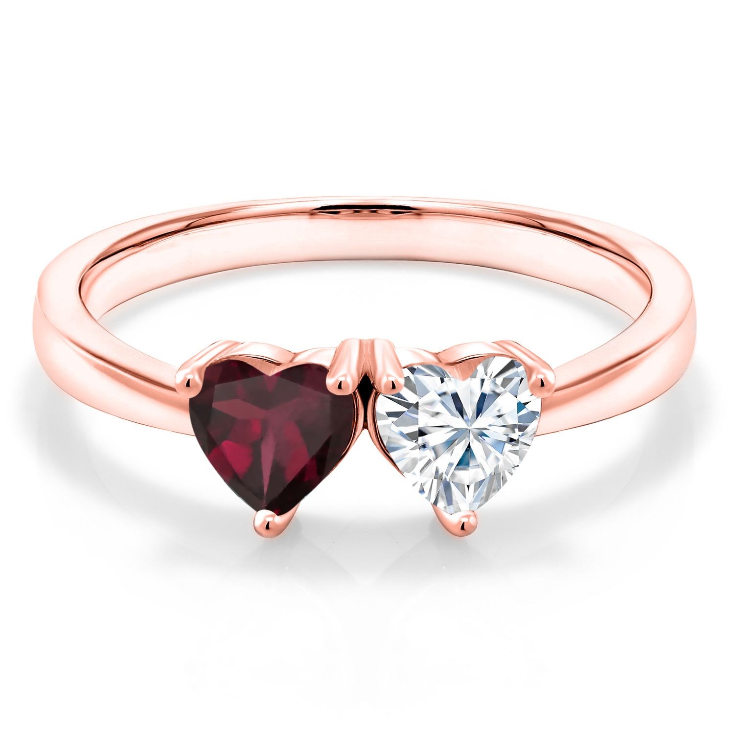 18K Rose Gold Plated Silver Fashion Ring Rhodolite Garnet Moissanite (0.97 Cttw)